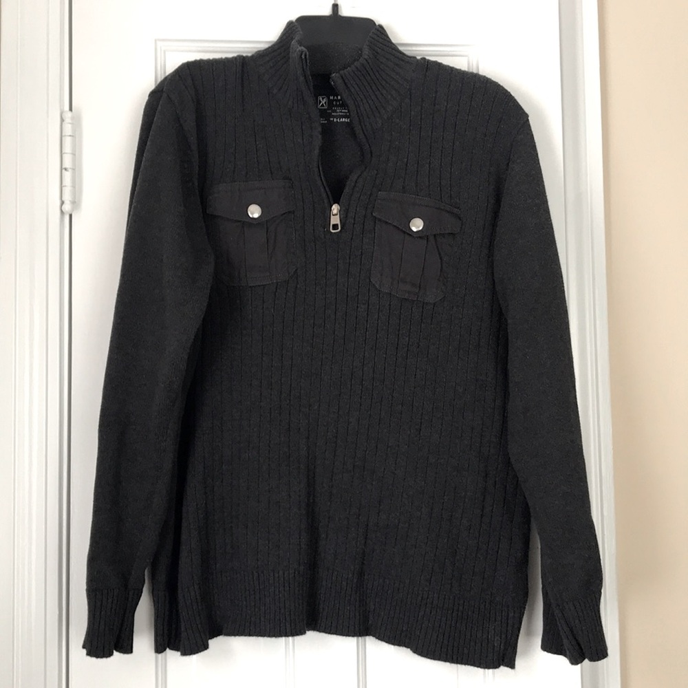 Marc Ecko Cut & Sew Charcoal Gray 1/3 Zip Sweater